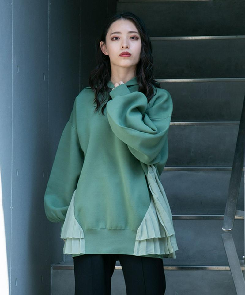 プリーツドッキングニットフーディー