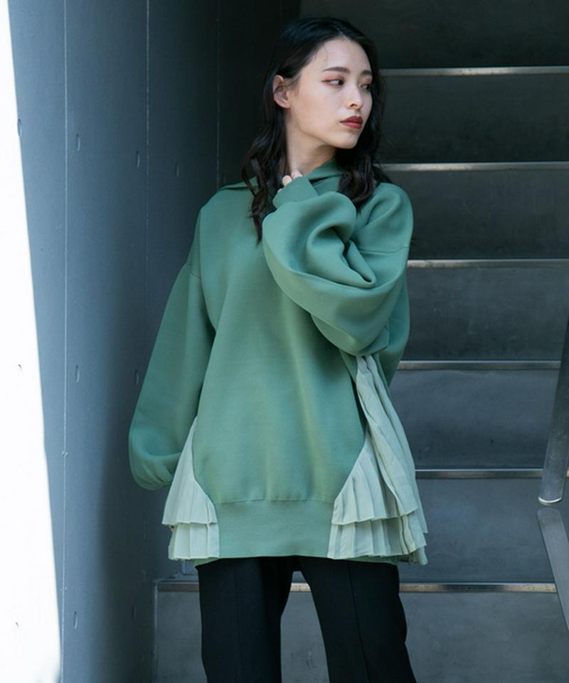 プリーツドッキングニットフーディー