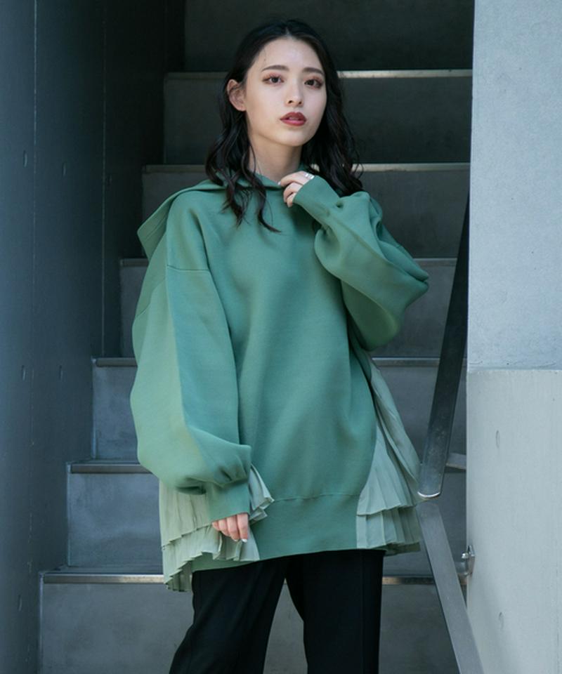 プリーツドッキングニットフーディー