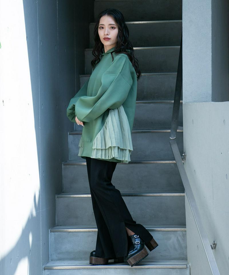 プリーツドッキングニットフーディー