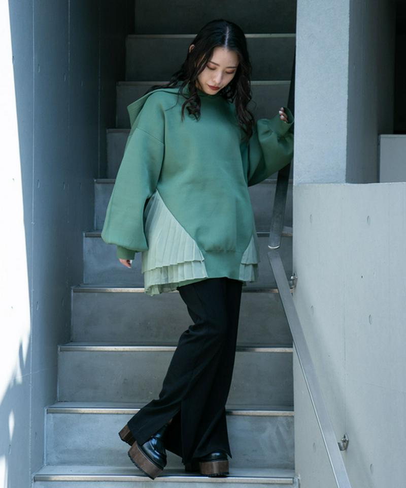 プリーツドッキングニットフーディー