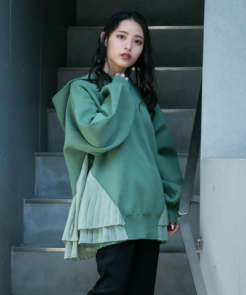 プリーツドッキングニットフーディー