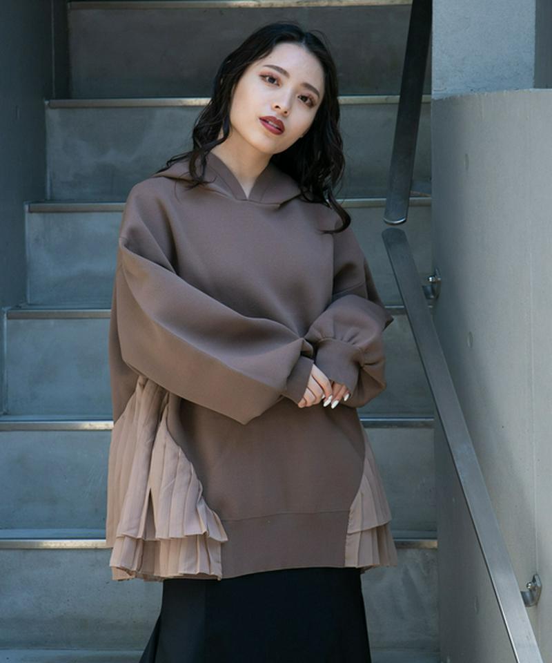 プリーツドッキングニットフーディー