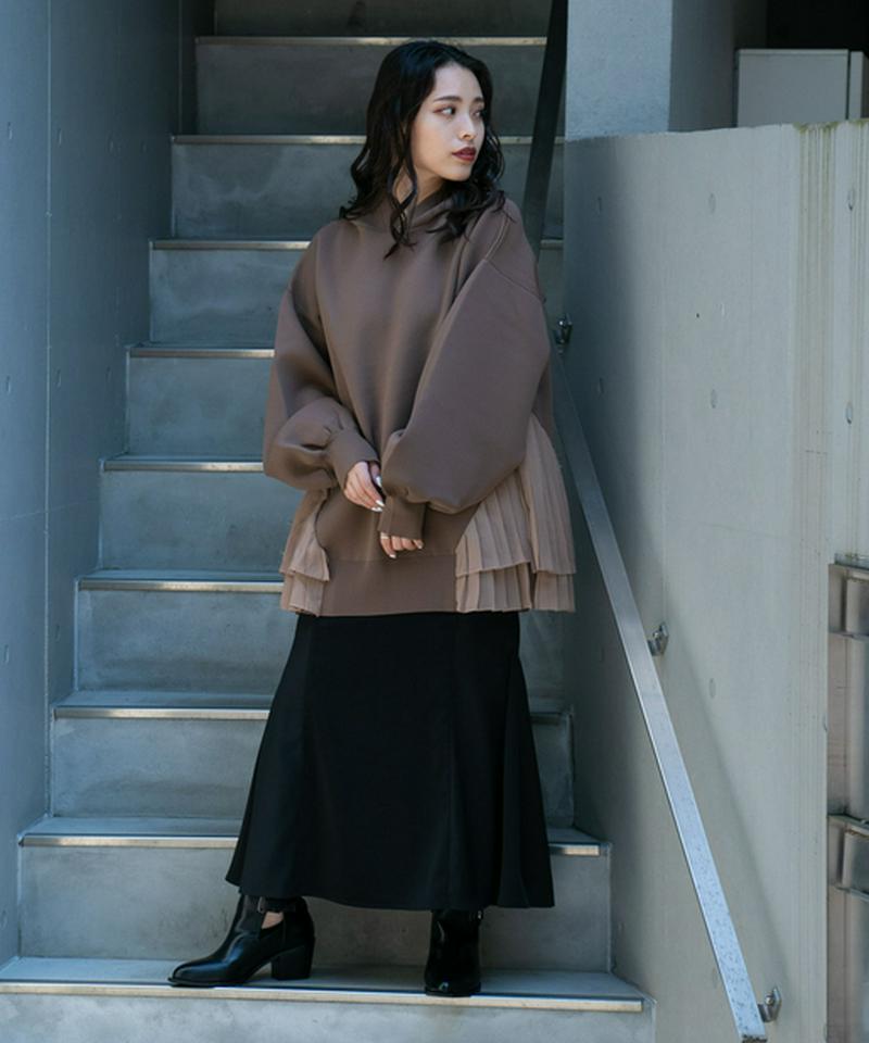 プリーツドッキングニットフーディー