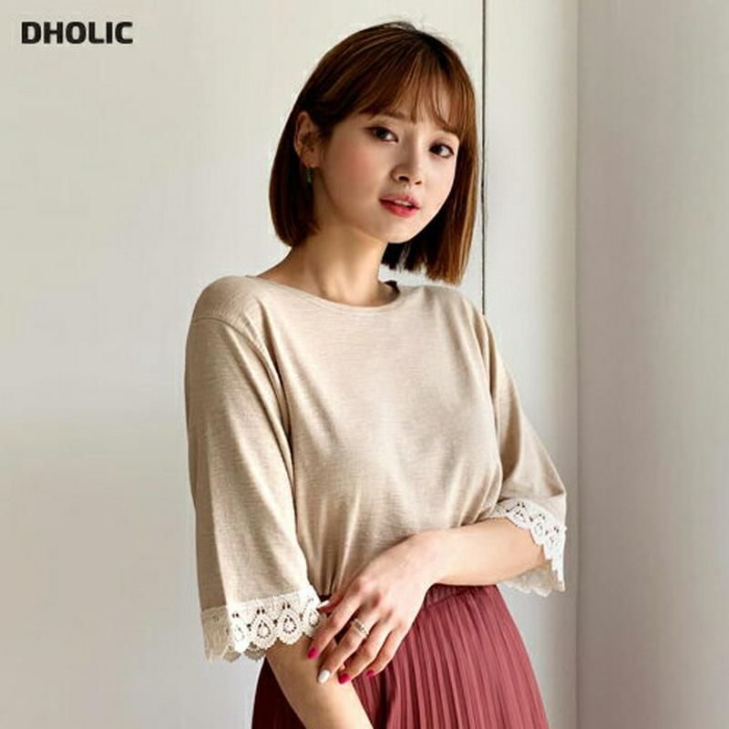 【新作10%OFF】バック配色レーススリーブTシャツ・全3色・t60587 レディース【tops】【韓国 ファッション トップス