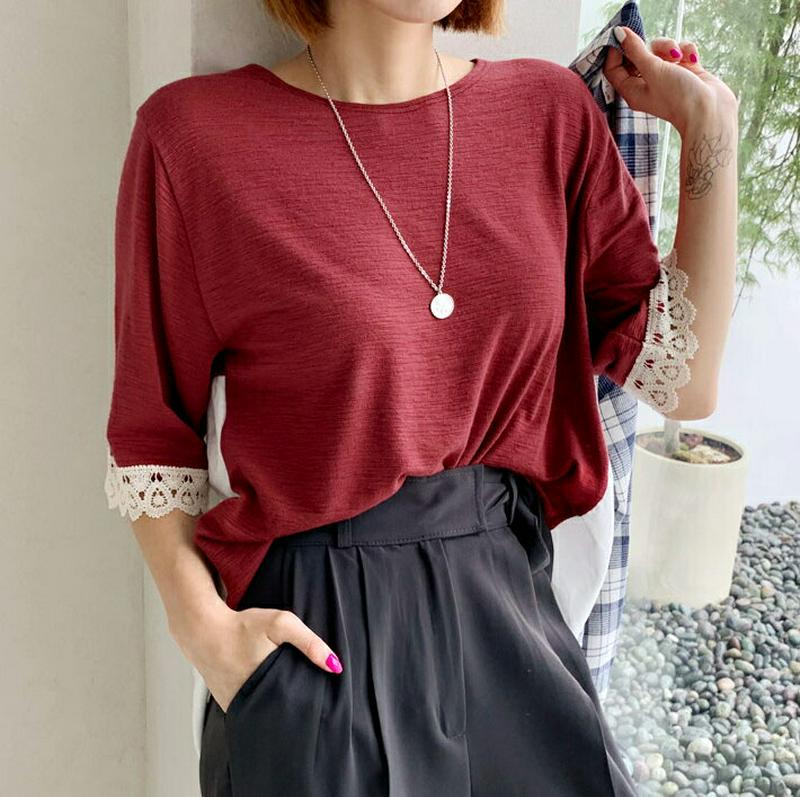 【新作10%OFF】バック配色レーススリーブTシャツ・全3色・t60587 レディース【tops】【韓国 ファッション トップス