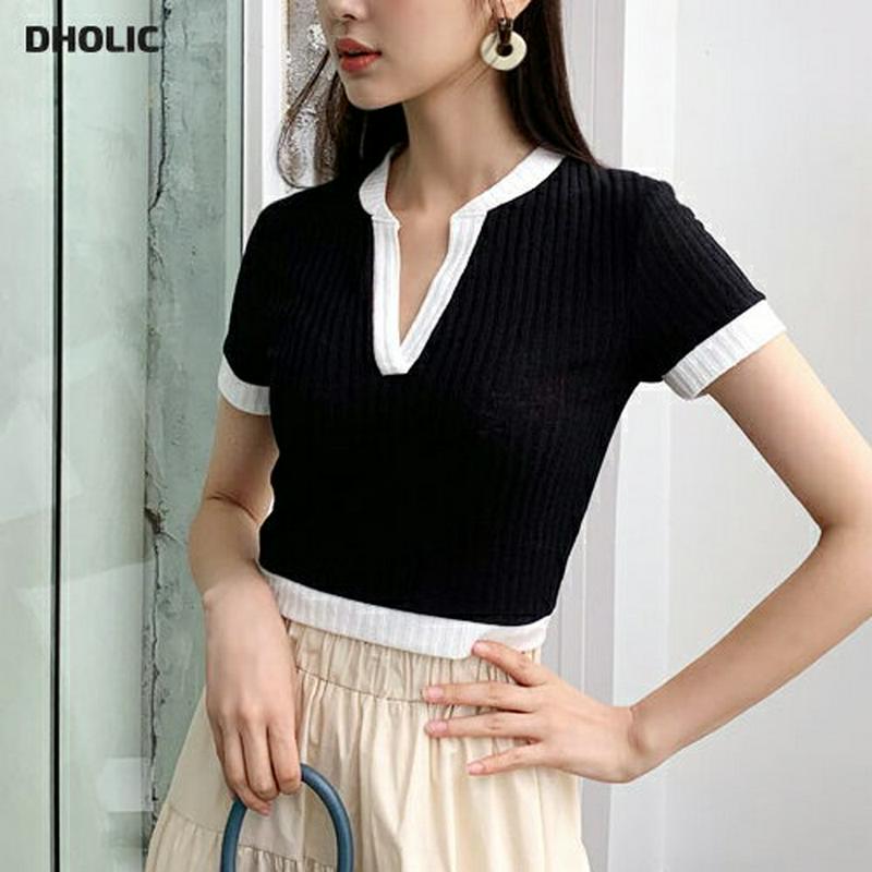 【新作10%OFF】スリットネック配色ニット・全2色・t60598 レディース【tops】【韓国 ファッション トップス ニット