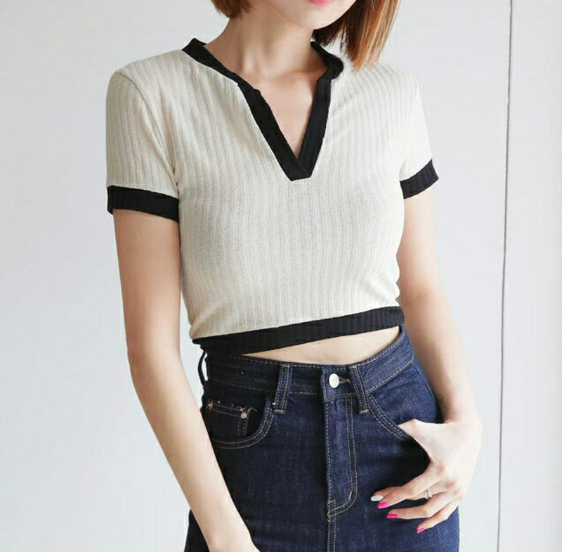 【新作10%OFF】スリットネック配色ニット・全2色・t60598 レディース【tops】【韓国 ファッション トップス ニット