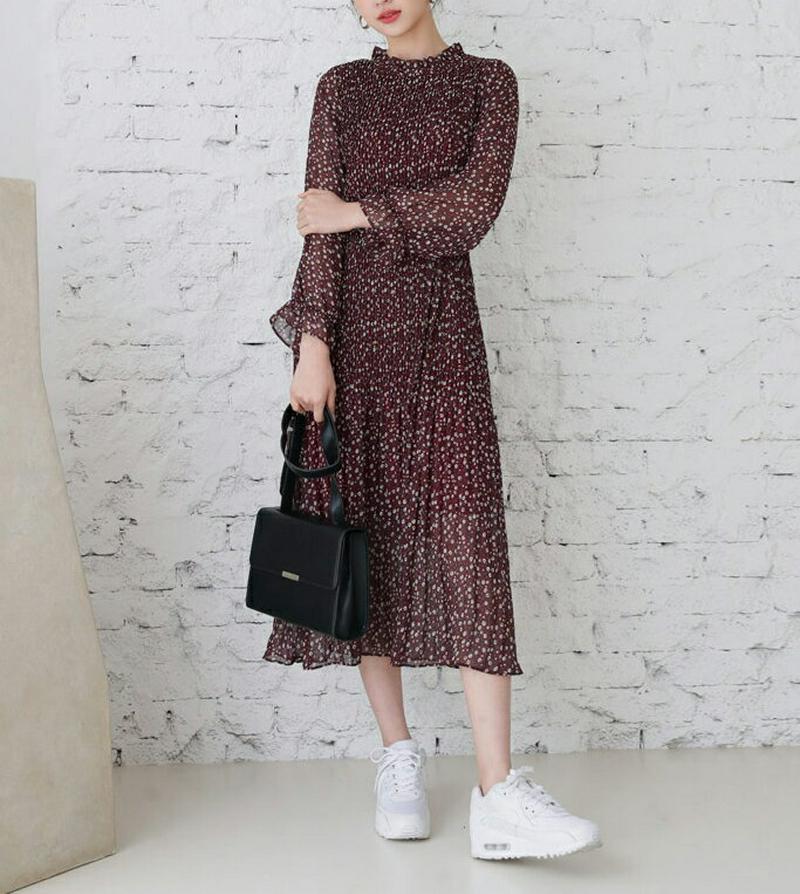 【新作10%OFF】ストラップ付花柄プリーツワンピース・全3色・b60603 レディース【ops】【韓国 ファッション ワンピー