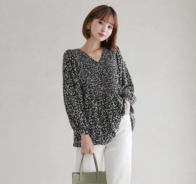 【新作10%OFF】シャーリングフローラルブラウス・全2色・b60595 レディース【bl】【韓国 ファッション トップス ブラ