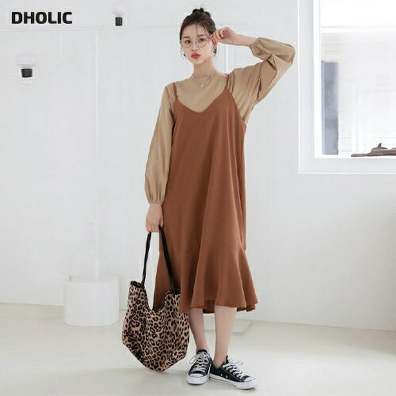 【新作10%OFF】ラウンドブラウス&フレアキャミワンピースSET・全2色・t60604 レディース【ops】【韓国 ファッショ