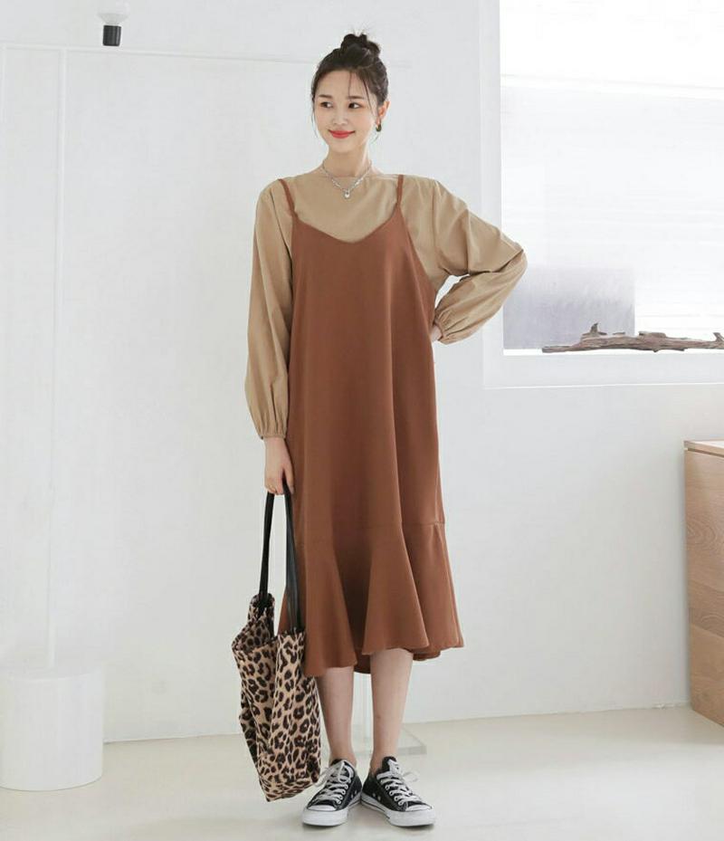 【新作10%OFF】ラウンドブラウス&フレアキャミワンピースSET・全2色・t60604 レディース【ops】【韓国 ファッショ