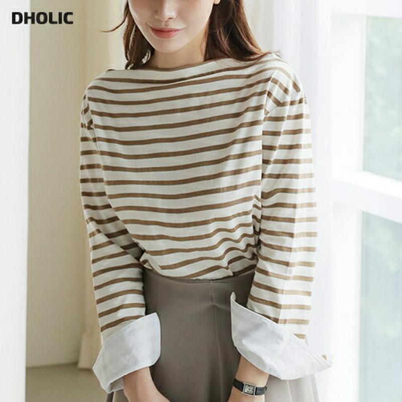 【新作10%OFF】ボートネックボーダーTシャツ・全3色・t63736 レディース【tops】【韓国 ファッション トップス T
