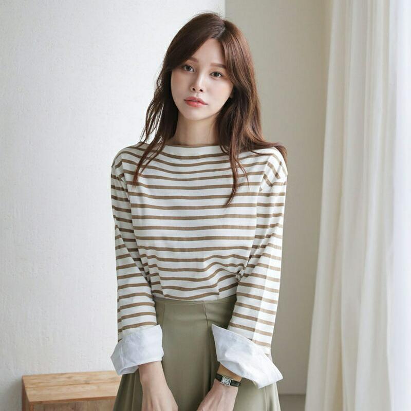 【新作10%OFF】ボートネックボーダーTシャツ・全3色・t63736 レディース【tops】【韓国 ファッション トップス T