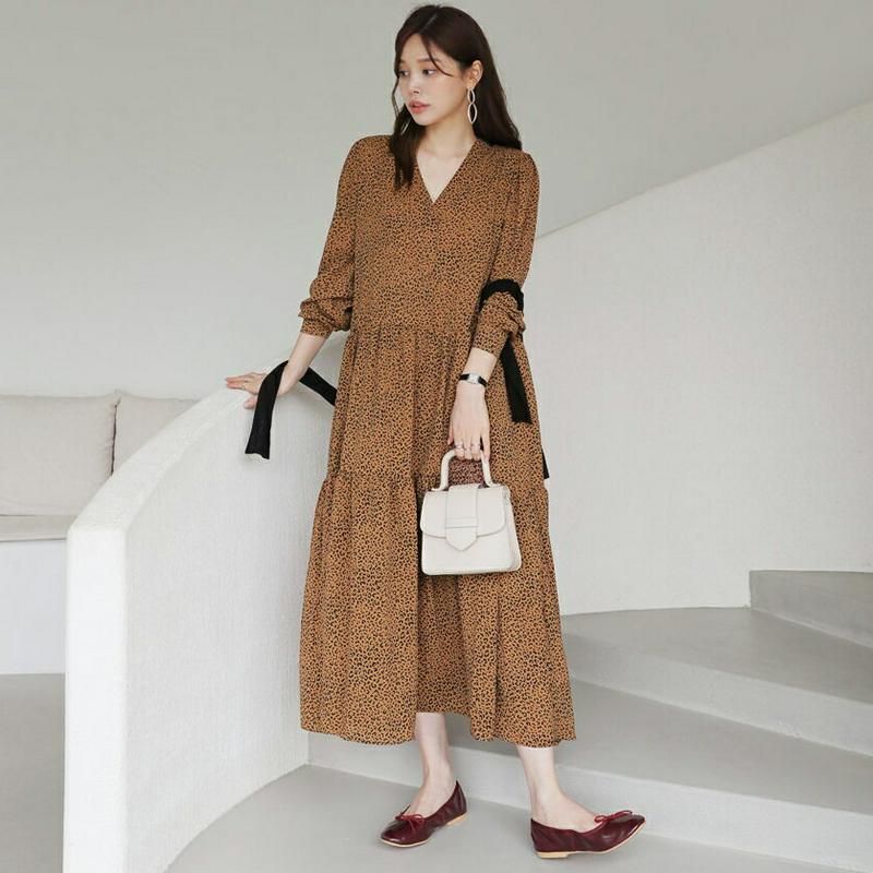 【新作10%OFF】レオパードVネックワンピース・全2色・t63743 レディース【ops】【韓国 ファッション ワンピース ロ