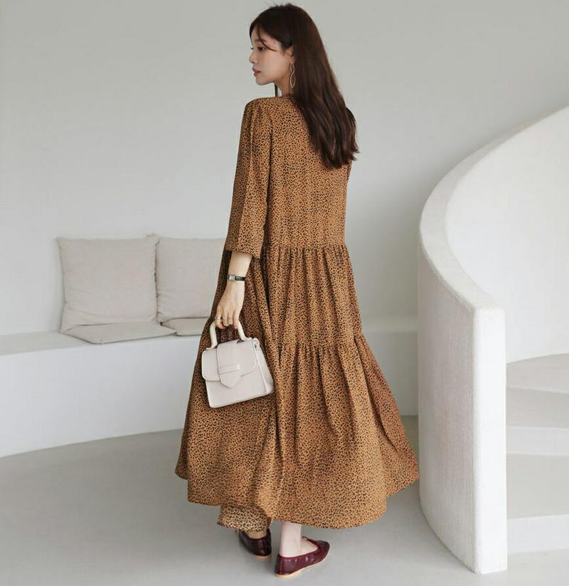 【新作10%OFF】レオパードVネックワンピース・全2色・t63743 レディース【ops】【韓国 ファッション ワンピース ロ