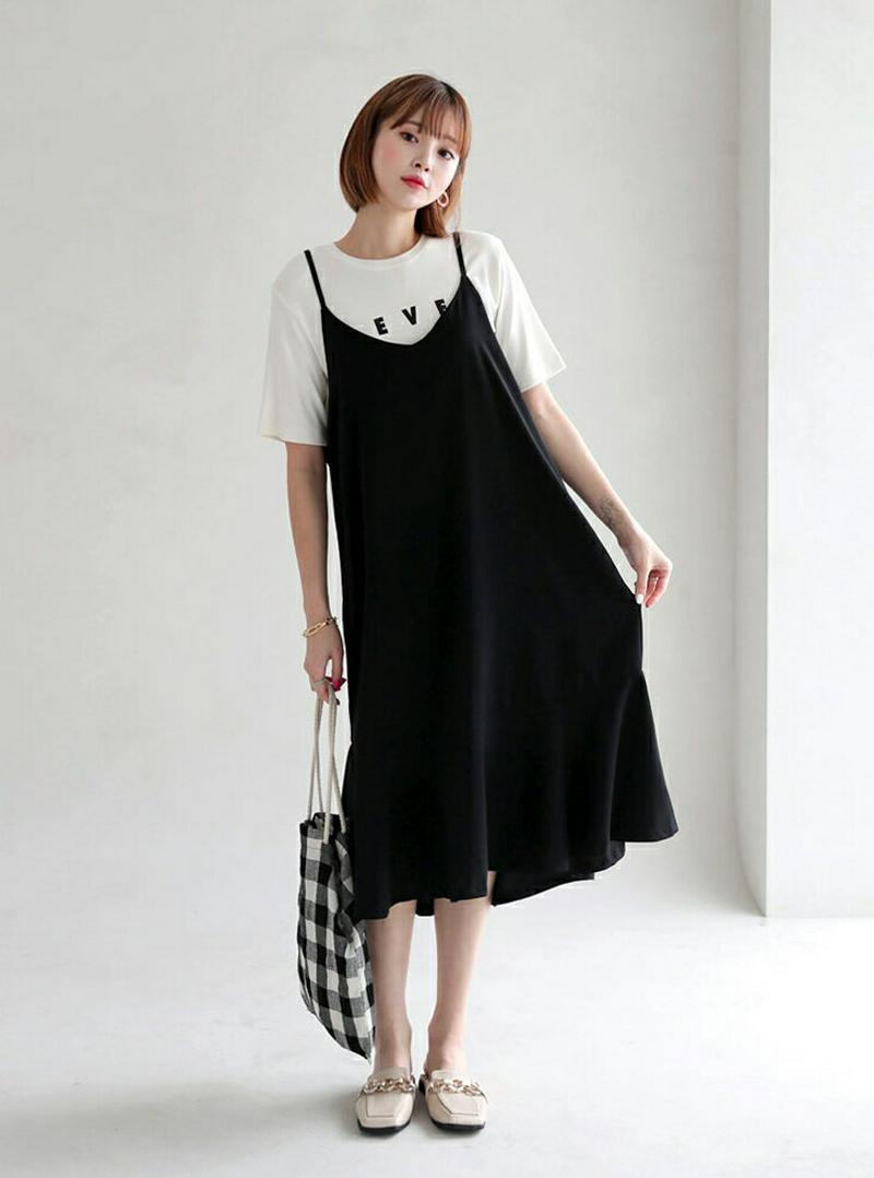 【新作10%OFF】フレアキャミワンピース・全2色・t60609 レディース【ops】【韓国 ファッション ワンピース ロングワ