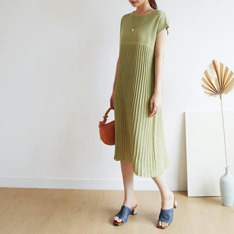 【全商品10%OFF】プリーツニットワンピース・全3色・b63294 レディース【ops】【韓国 ファッション ワンピース ロン