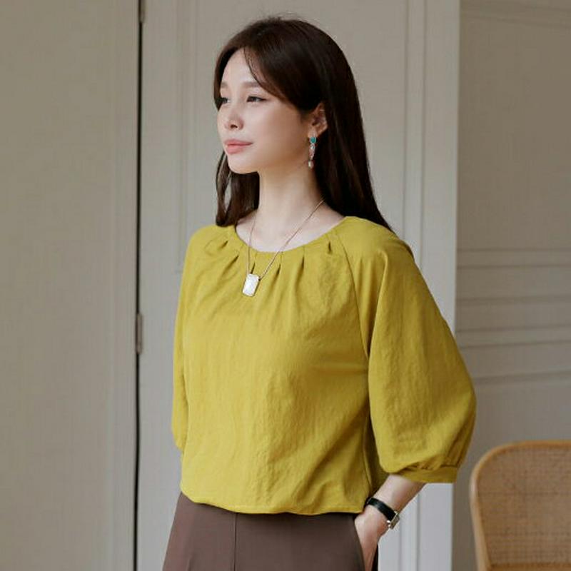 【全商品10%OFF】タックネックブラウス・全4色・t63652 レディース【bl】【韓国 ファッション トップス ブラウス 七