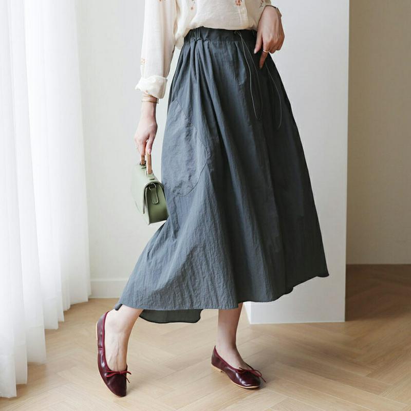 【全商品10%OFF】ドローストリングスカート・全2色・t63669 レディース【sk】【韓国 ファッション スカート ロング 