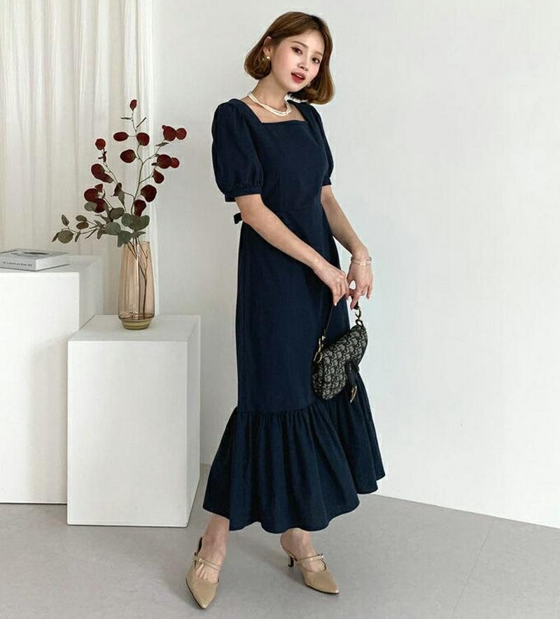 【全商品10%OFF】リボンスクエアワンピース・全3色・t60796 レディース【ops】【韓国 ファッション ワンピース ロン