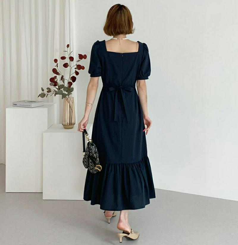 【全商品10%OFF】リボンスクエアワンピース・全3色・t60796 レディース【ops】【韓国 ファッション ワンピース ロン