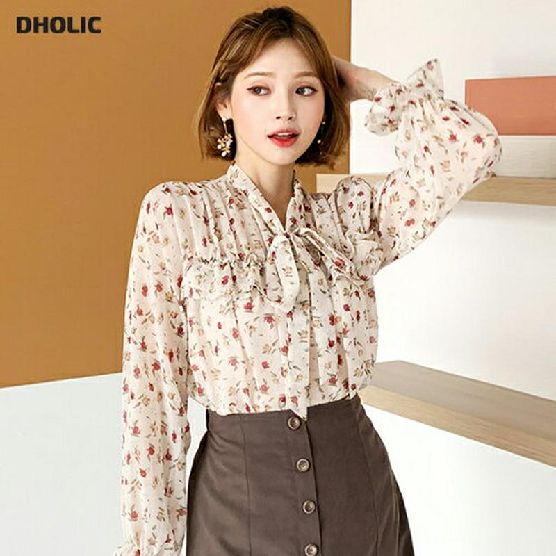 【全商品10%OFF】リボンフリル花柄ブラウス・全3色・t60793 レディース【bl】【韓国 ファッション トップス ブラウス