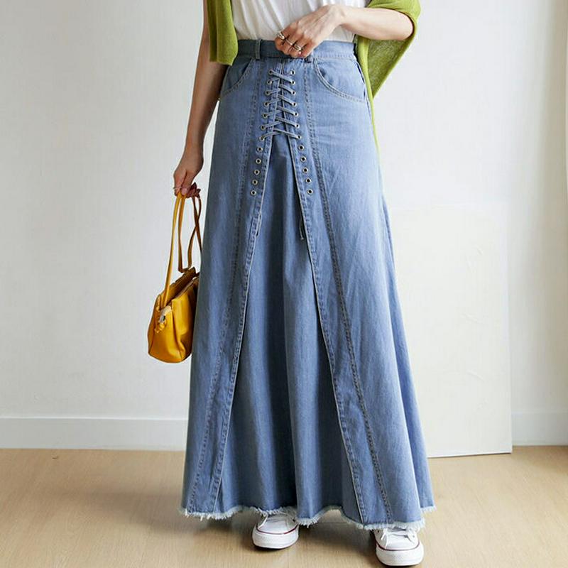 【全商品10%OFF】レースアップデニムスカート・全1色・b63303 レディース【sk】【韓国 ファッション スカート ロング