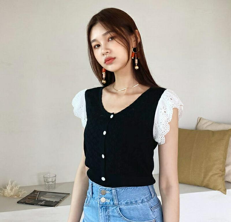 【全商品10%OFF】レーススリーブパンチングニット・全2色・b60442 レディース【tops】【韓国 ファッション トップス