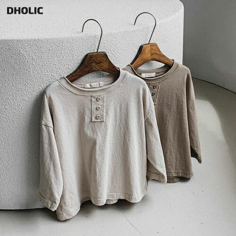 【新作10%OFF】ラウンドネックボタンポイントTシャツ・u05186 キッズ【3~8才】【tops】【トップス Tシャツ 長袖