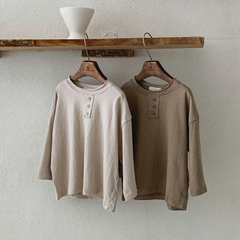 【新作10%OFF】ラウンドネックボタンポイントTシャツ・u05186 キッズ【3~8才】【tops】【トップス Tシャツ 長袖