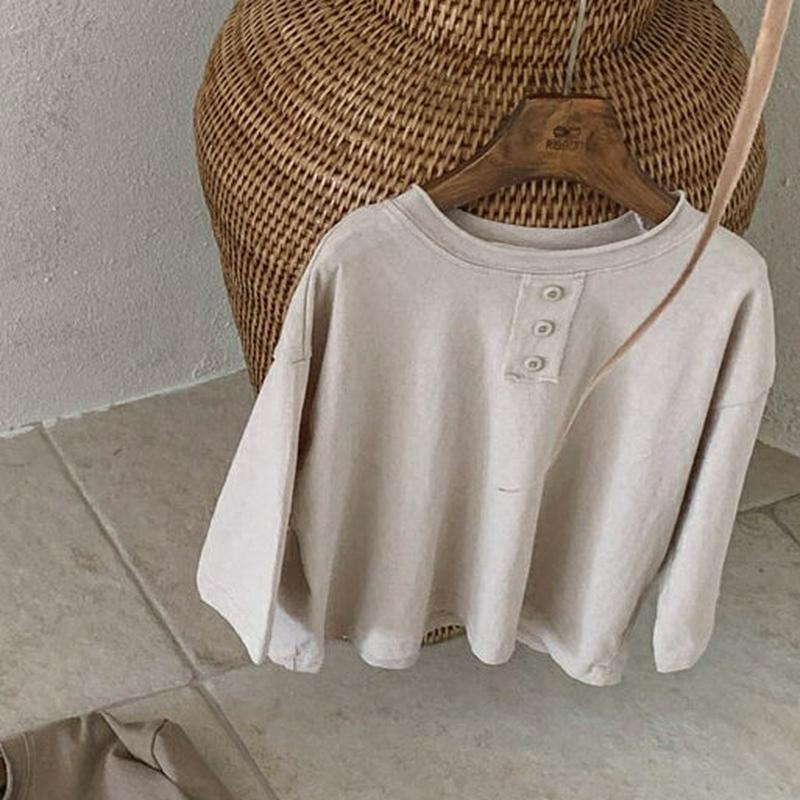 【新作10%OFF】ラウンドネックボタンポイントTシャツ・u05186 キッズ【3~8才】【tops】【トップス Tシャツ 長袖
