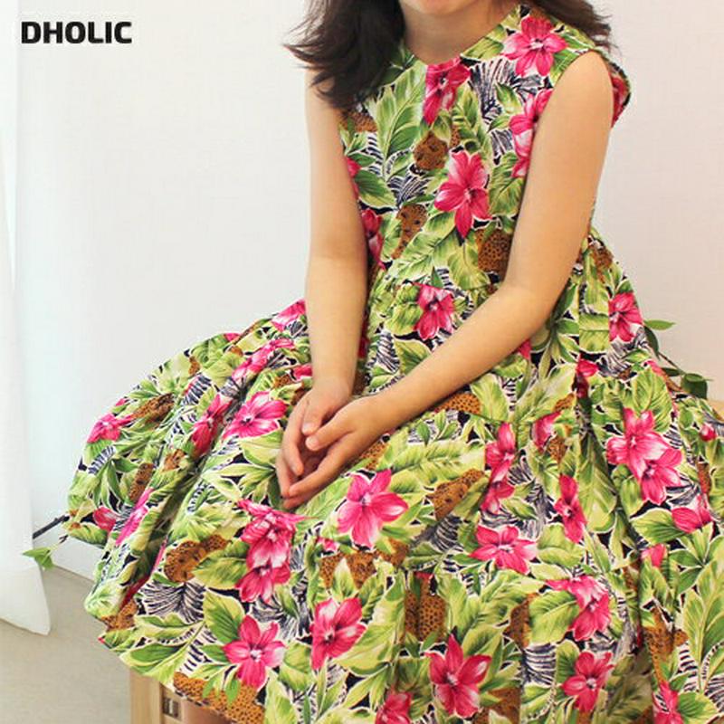 【新作10%OFF】トロピカルスリーブレスワンピース(グリーン)・p005216 キッズ【3~8才】【ops】【ワンピース ロン