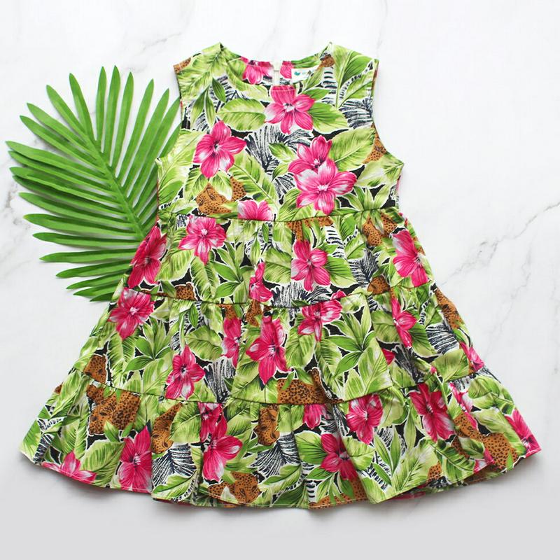 【新作10%OFF】トロピカルスリーブレスワンピース(グリーン)・p005216 キッズ【3~8才】【ops】【ワンピース ロン