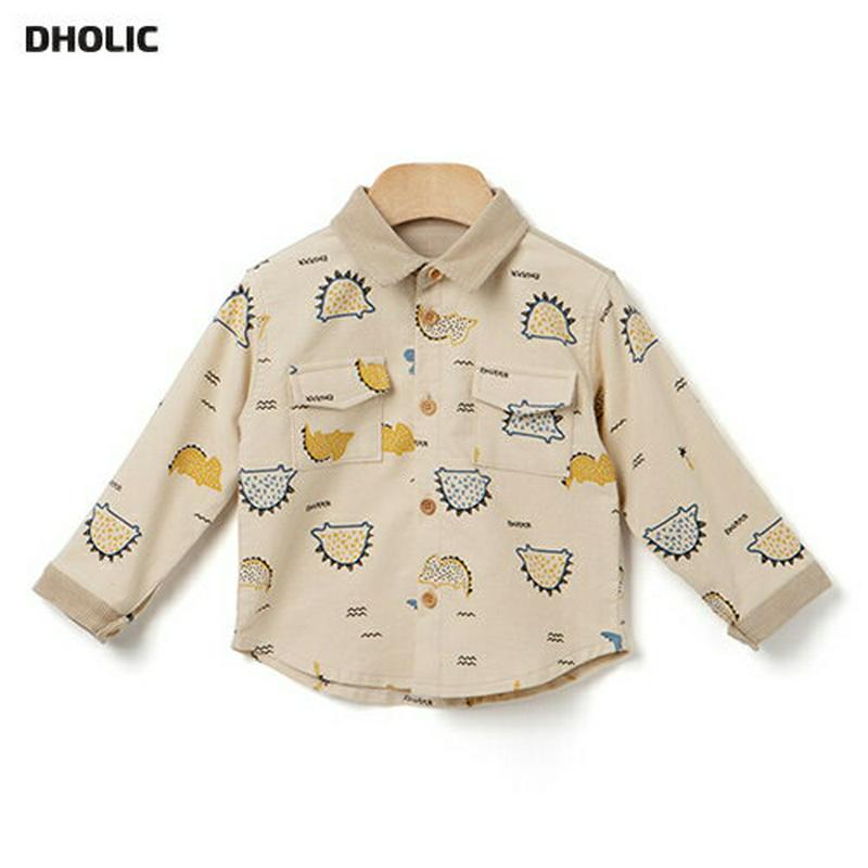 【新作10%OFF】ダイナソーコーデュロイ配色シャツ・p005042 キッズ【3~8才】【bl】【シャツ 長袖 コーデュロイ 配