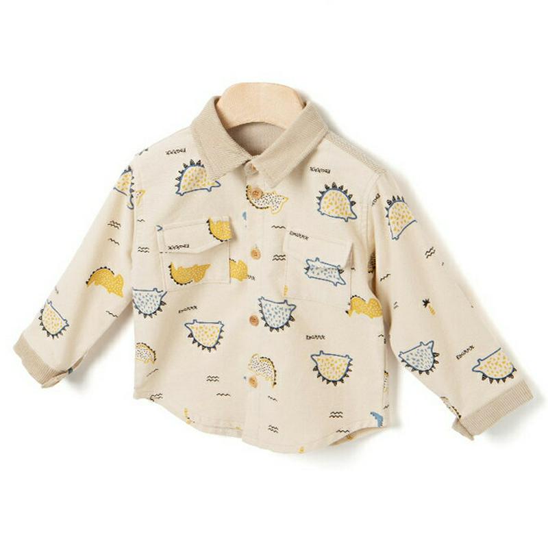 【新作10%OFF】ダイナソーコーデュロイ配色シャツ・p005042 キッズ【3~8才】【bl】【シャツ 長袖 コーデュロイ 配