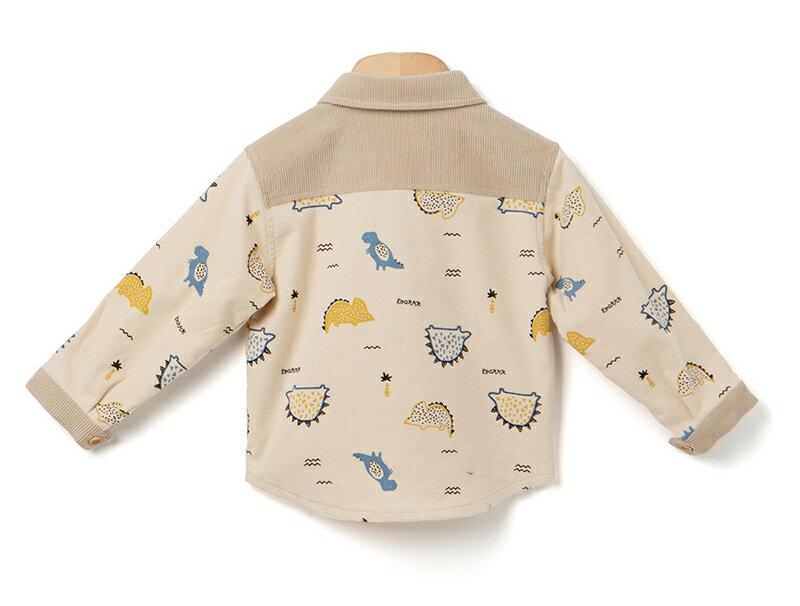 【新作10%OFF】ダイナソーコーデュロイ配色シャツ・p005042 キッズ【3~8才】【bl】【シャツ 長袖 コーデュロイ 配