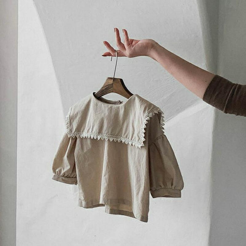 【新作10%OFF】レースボックスカラーブラウス・u05181 キッズ【3~8才】【bl】【トップス ブラウス 長袖 レース ガ