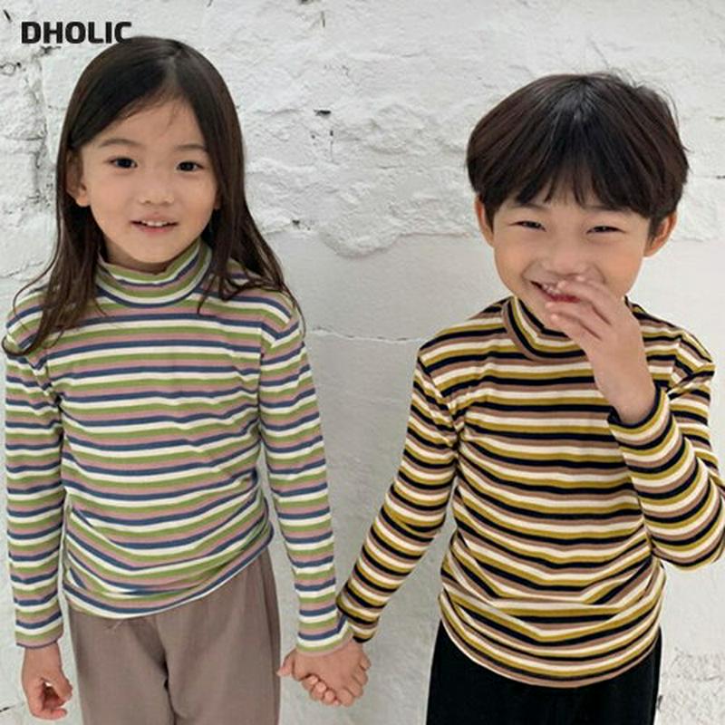 【新作10%OFF】ハイネックマルチボーダーTシャツ・u05102 キッズ【3~8才】【tops】【トップス Tシャツ 長袖 ロ