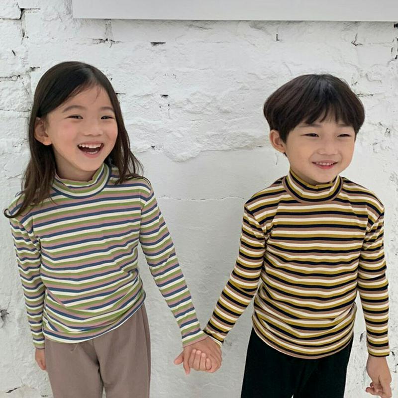 【新作10%OFF】ハイネックマルチボーダーTシャツ・u05102 キッズ【3~8才】【tops】【トップス Tシャツ 長袖 ロ