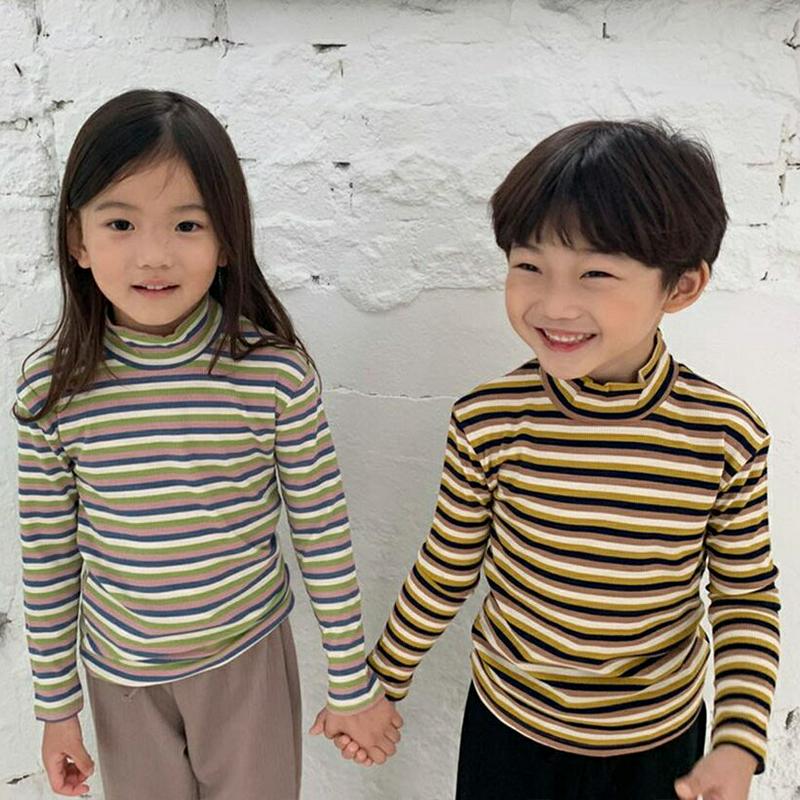 【新作10%OFF】ハイネックマルチボーダーTシャツ・u05102 キッズ【3~8才】【tops】【トップス Tシャツ 長袖 ロ
