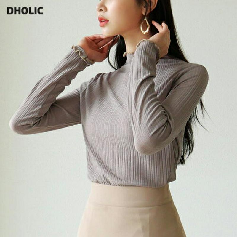 【新作10%OFF】ハーフネックウェーブリブTシャツ・全4色・t60655 レディース【tops】【韓国 ファッション トップス