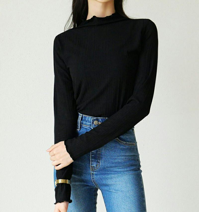 【新作10%OFF】ハーフネックウェーブリブTシャツ・全4色・t60655 レディース【tops】【韓国 ファッション トップス