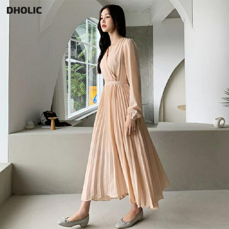 【新作10%OFF】カシュクールプリーツワンピース・全2色・b60665 レディース【ops】【韓国 ファッション ワンピース 