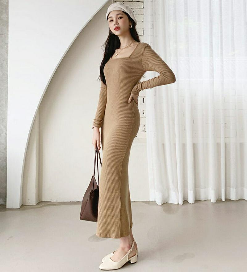 【新作10%OFF】スクエアリブニットワンピース・全3色・t60667 レディース【ops】【韓国 ファッション ワンピース ロ