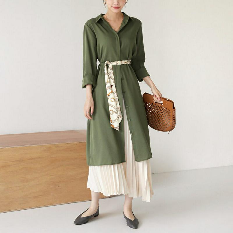 【新作10%OFF】パターンベルト付シャツワンピース・全3色・b63841 レディース【ops】【ワンピース シャツワンピース 