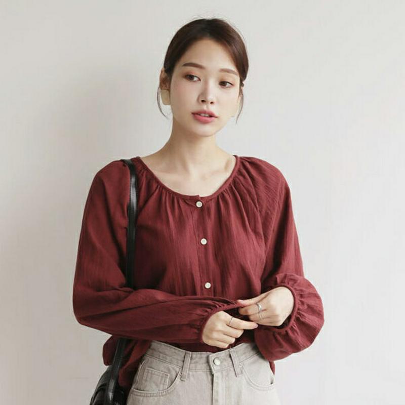 【新作10%OFF】2WAYラウンドネックボタンブラウス・全4色・t63829 レディース【bl】【トップス ブラウス 長袖 2