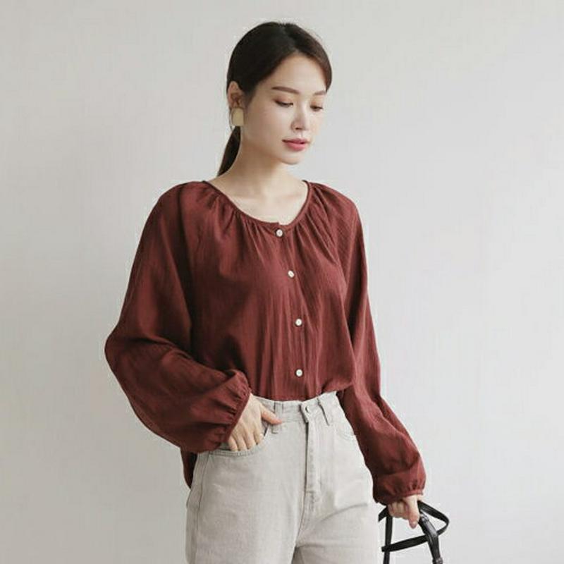【新作10%OFF】2WAYラウンドネックボタンブラウス・全4色・t63829 レディース【bl】【トップス ブラウス 長袖 2