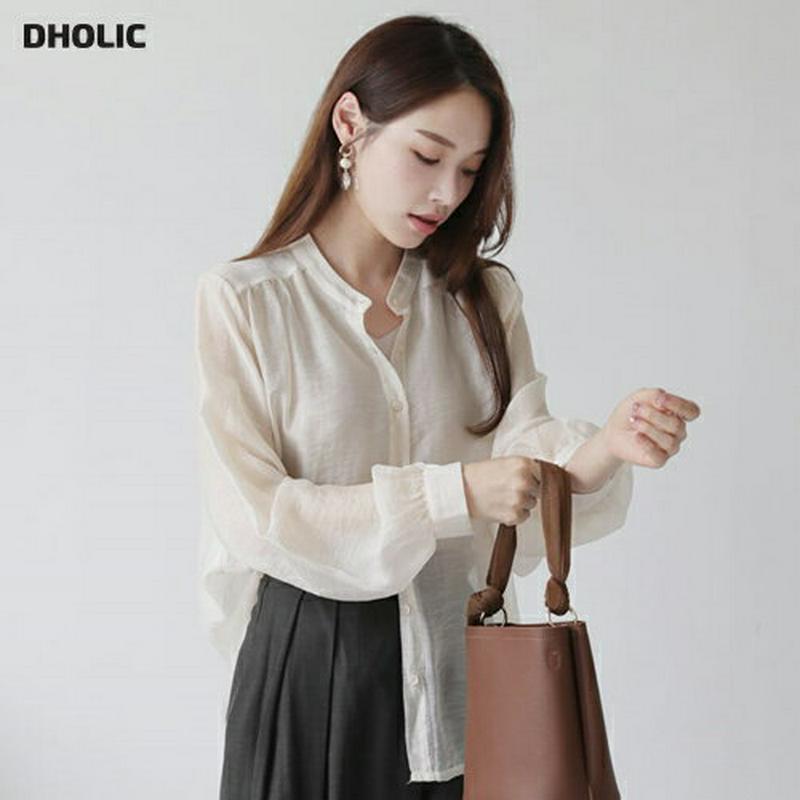 【新作10%OFF】バンドカラーシアーシャツ・全3色・t63827 レディース【bl】【トップス シャツ シアーシャツ 透け感 