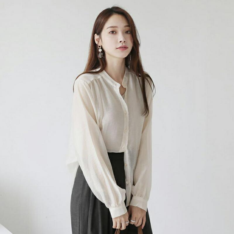 【新作10%OFF】バンドカラーシアーシャツ・全3色・t63827 レディース【bl】【トップス シャツ シアーシャツ 透け感 